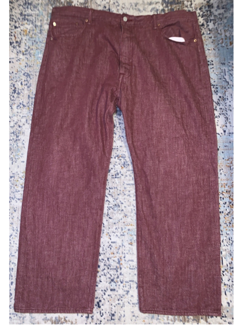 Levi’s 501 44x30 Mens Button Fly Burgundy Red White Oak Cone Denim XX Jeans - Picture 12 of 16